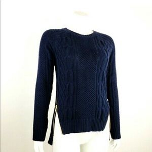 Cabi cable knit sweater with gold zippers